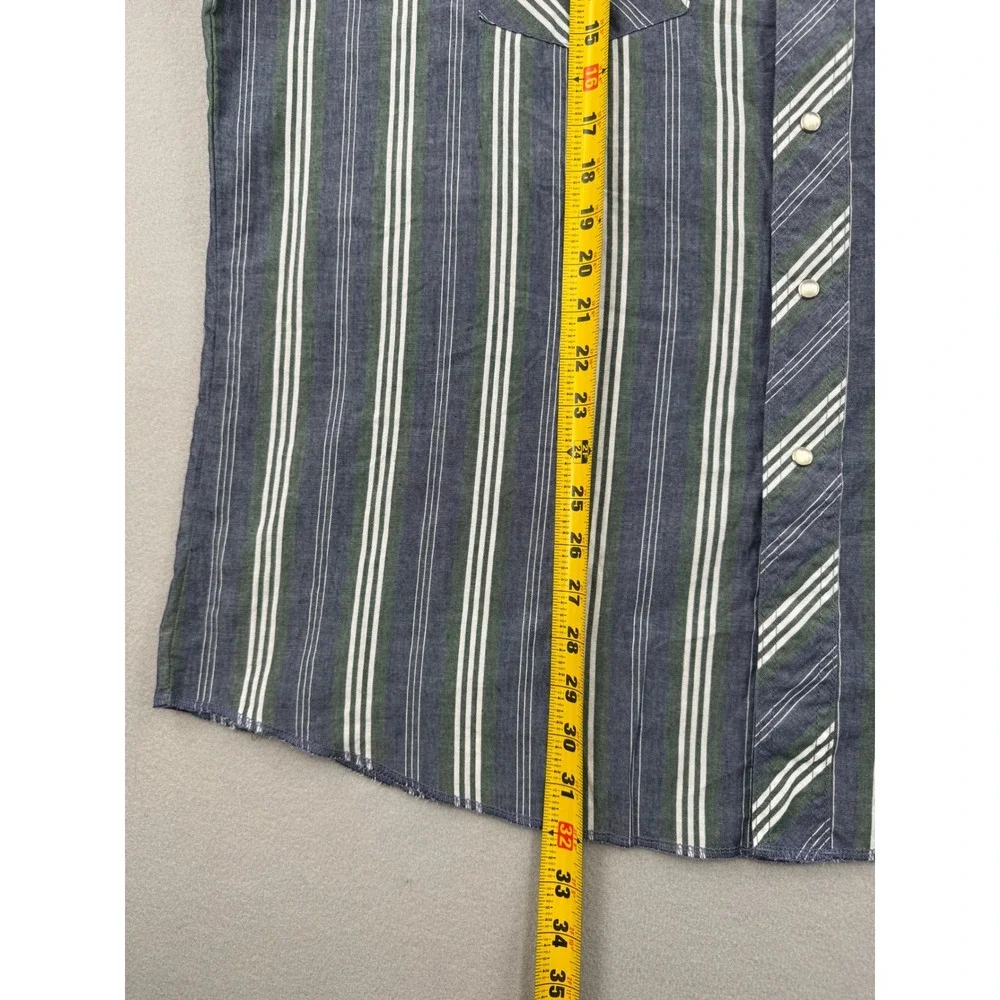 Wrangler Pearl Snap Western Shirt Mens XL 17x35 Striped Blue/Green Long Sleeve